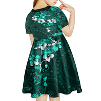 Fiji Masi Kid Short Sleeve Dress Fijian Hibiscus Tapa Turquoise Version LT01 - Polynesian Pride