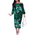 Fiji Masi Off The Shoulder Long Sleeve Dress Fijian Hibiscus Tapa Turquoise Version LT01 Women Turquoise - Polynesian Pride