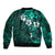 Fiji Masi Sleeve Zip Bomber Jacket Fijian Hibiscus Tapa Turquoise Version LT01 - Polynesian Pride