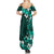 Fiji Masi Summer Maxi Dress Fijian Hibiscus Tapa Turquoise Version LT01 - Polynesian Pride