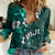 Fiji Masi Women Casual Shirt Fijian Hibiscus Tapa Turquoise Version LT01 Female Turquoise - Polynesian Pride