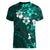 Fiji Masi Women V Neck T Shirt Fijian Hibiscus Tapa Turquoise Version LT01 - Polynesian Pride