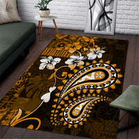 Fiji Masi Paisley With Hibiscus Tapa Area Rug Gold Version LT01 Gold - Polynesian Pride