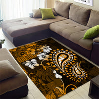 Fiji Masi Paisley With Hibiscus Tapa Area Rug Gold Version LT01 - Polynesian Pride