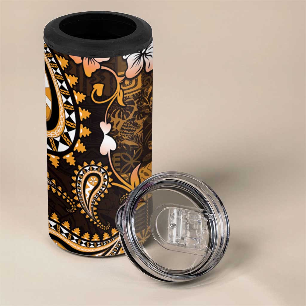 Fiji Masi Paisley With Hibiscus Tapa 4 in 1 Can Cooler Tumbler Gold Version