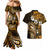 Fiji Masi Paisley With Hibiscus Tapa Couples Matching Mermaid Dress and Hawaiian Shirt Gold Version LT01 - Polynesian Pride