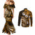 Fiji Masi Paisley With Hibiscus Tapa Couples Matching Mermaid Dress and Long Sleeve Button Shirt Gold Version LT01 - Polynesian Pride