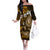 Fiji Masi Paisley With Hibiscus Tapa Family Matching Off Shoulder Long Sleeve Dress and Hawaiian Shirt Gold Version LT01 Mom's Dress Gold - Polynesian Pride
