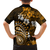 Fiji Masi Paisley With Hibiscus Tapa Family Matching Puletasi Dress and Hawaiian Shirt Gold Version LT01 - Polynesian Pride