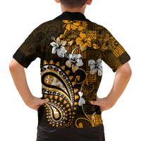 Fiji Masi Paisley With Hibiscus Tapa Family Matching Tank Maxi Dress and Hawaiian Shirt Gold Version LT01 - Polynesian Pride