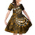 Fiji Masi Paisley With Hibiscus Tapa Kid Short Sleeve Dress Gold Version LT01 KID Gold - Polynesian Pride