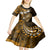 Fiji Masi Paisley With Hibiscus Tapa Kid Short Sleeve Dress Gold Version LT01 - Polynesian Pride