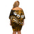 Fiji Masi Paisley With Hibiscus Tapa Off Shoulder Short Dress Gold Version LT01 - Polynesian Pride