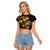 Fiji Masi Paisley With Hibiscus Tapa Raglan Cropped T Shirt Gold Version LT01 Female Gold - Polynesian Pride