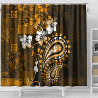 Fiji Masi Paisley With Hibiscus Tapa Shower Curtain Gold Version LT01 - Polynesian Pride