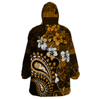Fiji Masi Paisley With Hibiscus Tapa Wearable Blanket Hoodie Gold Version LT01 - Polynesian Pride