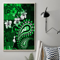 Fiji Masi Paisley With Hibiscus Tapa Canvas Wall Art Green Version LT01 - Polynesian Pride