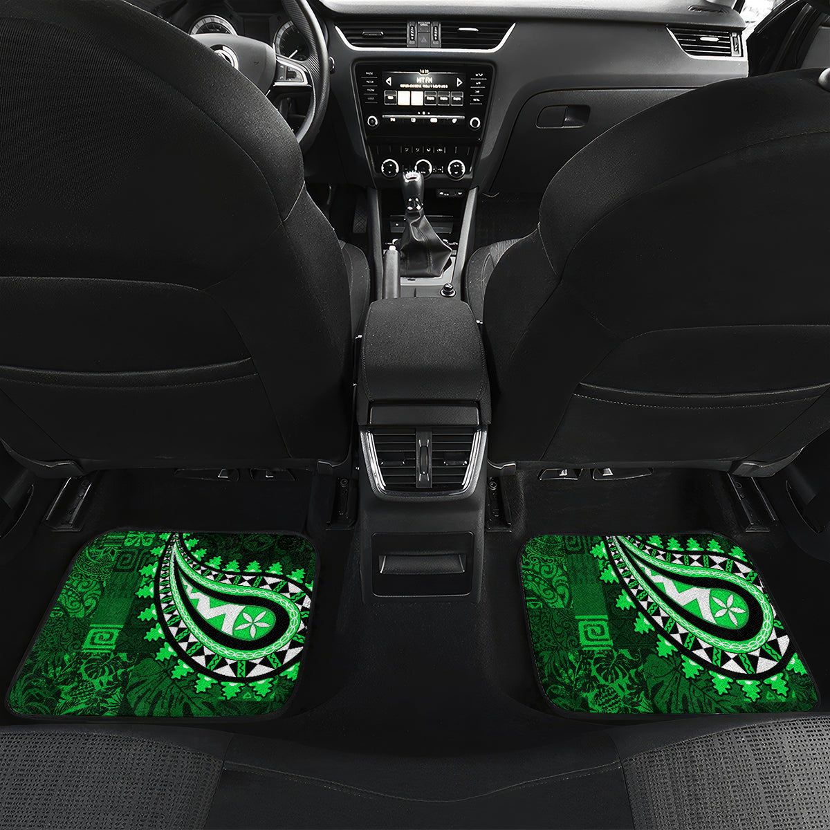 Fiji Masi Paisley With Hibiscus Tapa Car Mats Green Version LT01 - Polynesian Pride