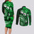 Fiji Masi Paisley With Hibiscus Tapa Couples Matching Long Sleeve Bodycon Dress and Long Sleeve Button Shirt Green Version LT01 - Polynesian Pride
