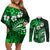 Fiji Masi Paisley With Hibiscus Tapa Couples Matching Off Shoulder Short Dress and Long Sleeve Button Shirt Green Version LT01 Green - Polynesian Pride