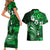 Fiji Masi Paisley With Hibiscus Tapa Couples Matching Short Sleeve Bodycon Dress and Hawaiian Shirt Green Version LT01 - Polynesian Pride