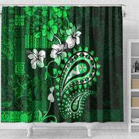 Fiji Masi Paisley With Hibiscus Tapa Shower Curtain Green Version LT01 - Polynesian Pride