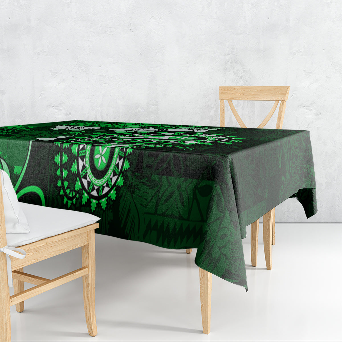Fiji Masi Paisley With Hibiscus Tapa Tablecloth Green Version LT01 - Polynesian Pride