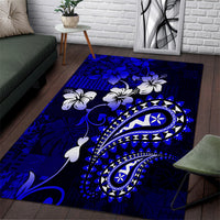 Fiji Masi Paisley With Hibiscus Tapa Area Rug Navy Blue Version LT01 Blue - Polynesian Pride