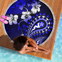 Fiji Masi Paisley With Hibiscus Tapa Beach Blanket Navy Blue Version LT01 - Polynesian Pride