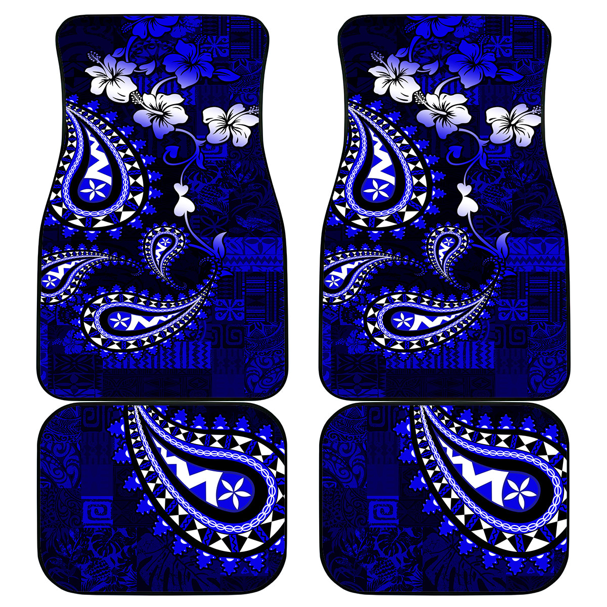 Fiji Masi Paisley With Hibiscus Tapa Car Mats Navy Blue Version LT01 Blue - Polynesian Pride