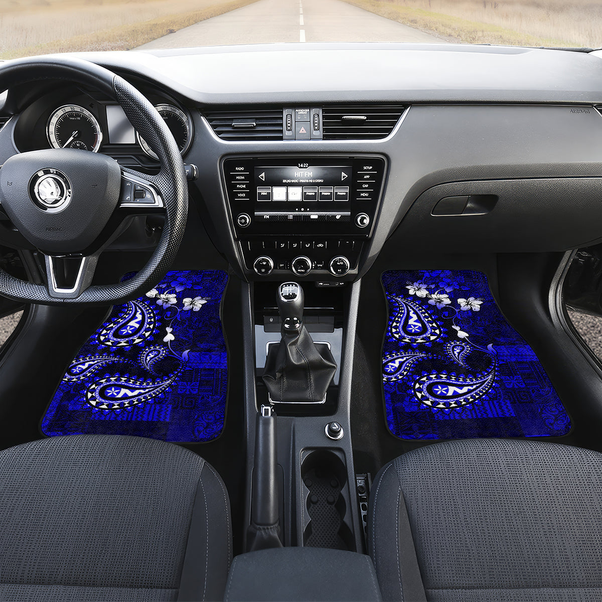 Fiji Masi Paisley With Hibiscus Tapa Car Mats Navy Blue Version LT01 - Polynesian Pride