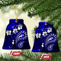 Fiji Masi Paisley With Hibiscus Tapa Ceramic Ornament Navy Blue Version LT01 Bell Flake Blue - Polynesian Pride