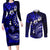 Fiji Masi Paisley With Hibiscus Tapa Couples Matching Long Sleeve Bodycon Dress and Long Sleeve Button Shirt Navy Blue Version LT01 Blue - Polynesian Pride