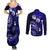 Fiji Masi Paisley With Hibiscus Tapa Couples Matching Summer Maxi Dress and Long Sleeve Button Shirt Navy Blue Version LT01 - Polynesian Pride