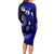 Fiji Masi Paisley With Hibiscus Tapa Long Sleeve Bodycon Dress Navy Blue Version LT01 - Polynesian Pride