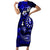 Fiji Masi Paisley With Hibiscus Tapa Short Sleeve Bodycon Dress Navy Blue Version LT01 Long Dress Blue - Polynesian Pride