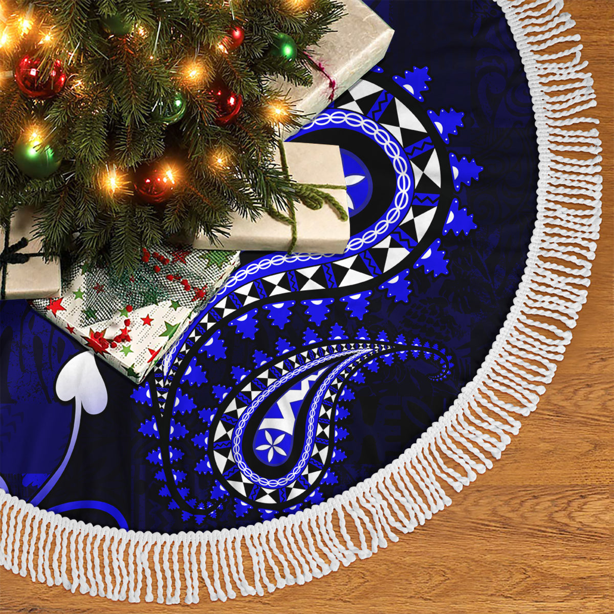 Fiji Masi Paisley With Hibiscus Tapa Tree Skirt Navy Blue Version LT01 - Polynesian Pride