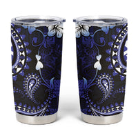 Fiji Masi Paisley With Hibiscus Tapa Tumbler Cup Navy Blue Version