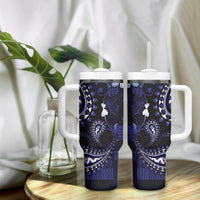 Fiji Masi Paisley With Hibiscus Tapa Tumbler With Handle Navy Blue Version