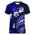 Fiji Masi Paisley With Hibiscus Tapa Women V Neck T Shirt Navy Blue Version LT01 Female Blue - Polynesian Pride