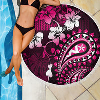 Fiji Masi Paisley With Hibiscus Tapa Beach Blanket Pink Version LT01 - Polynesian Pride