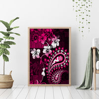 Fiji Masi Paisley With Hibiscus Tapa Canvas Wall Art Pink Version LT01 - Polynesian Pride