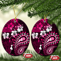 Fiji Masi Paisley With Hibiscus Tapa Ceramic Ornament Pink Version LT01 Oval Pink - Polynesian Pride