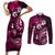 Fiji Masi Paisley With Hibiscus Tapa Couples Matching Short Sleeve Bodycon Dress and Long Sleeve Button Shirt Pink Version LT01 Pink - Polynesian Pride