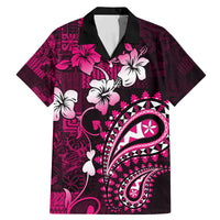 Fiji Masi Paisley With Hibiscus Tapa Family Matching Mermaid Dress and Hawaiian Shirt Pink Version LT01 Dad's Shirt - Short Sleeve Pink - Polynesian Pride