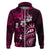 Fiji Masi Paisley With Hibiscus Tapa Hoodie Pink Version LT01 Zip Hoodie Pink - Polynesian Pride