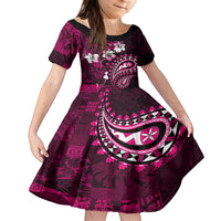 Fiji Masi Paisley With Hibiscus Tapa Kid Short Sleeve Dress Pink Version LT01 KID Pink - Polynesian Pride