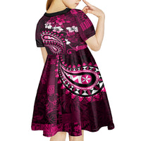 Fiji Masi Paisley With Hibiscus Tapa Kid Short Sleeve Dress Pink Version LT01 - Polynesian Pride