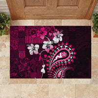 Fiji Masi Paisley With Hibiscus Tapa Rubber Doormat Pink Version LT01 - Polynesian Pride