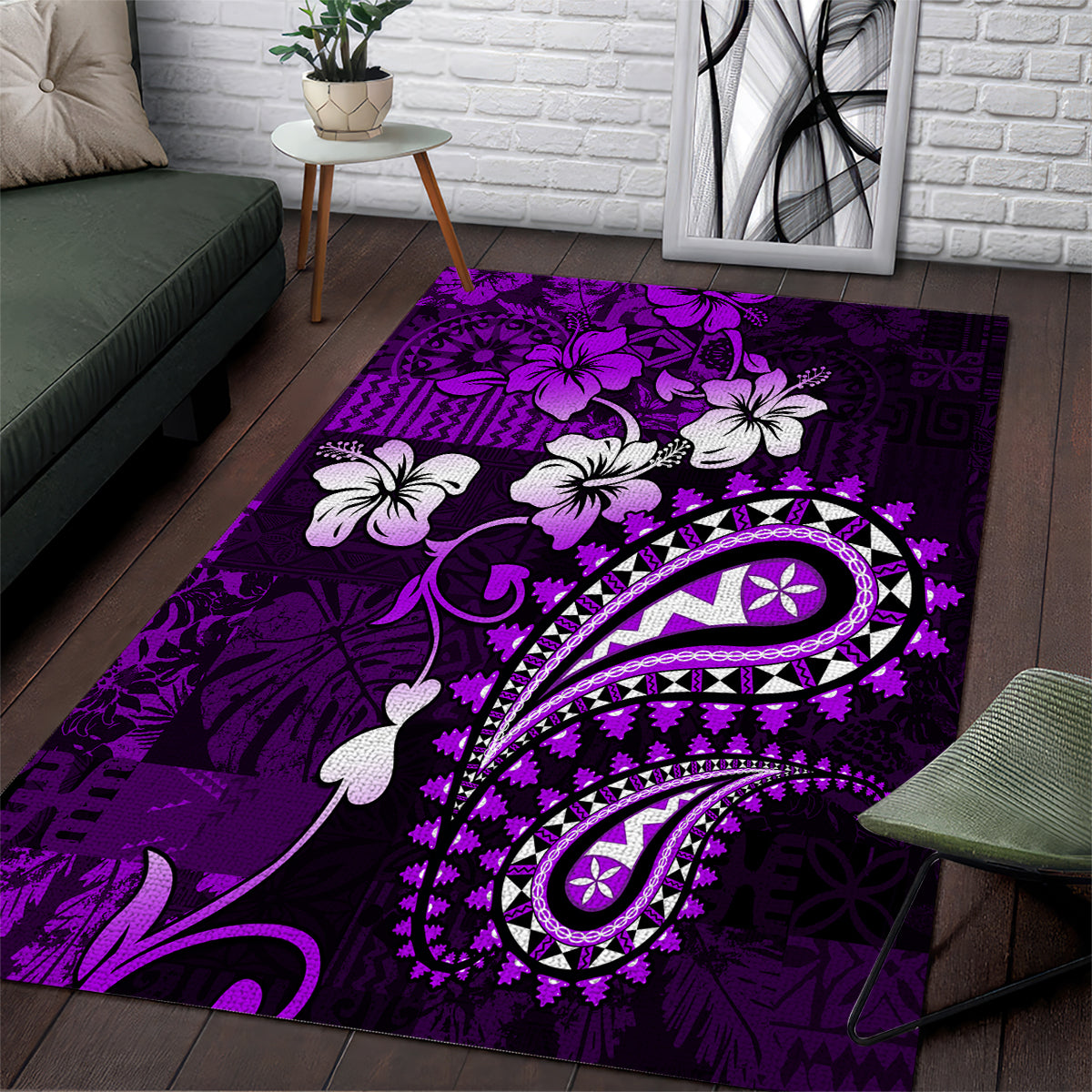Fiji Masi Paisley Area Rug Fijian Hibiscus Tapa Purple Version LT01 Purple - Polynesian Pride